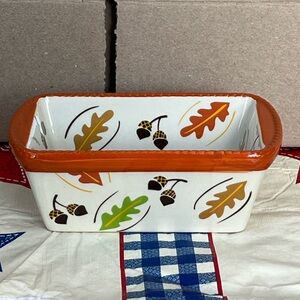 Temptations by Tara Harvest loaf pan 12 ounce dish autumn leaves & acorns design